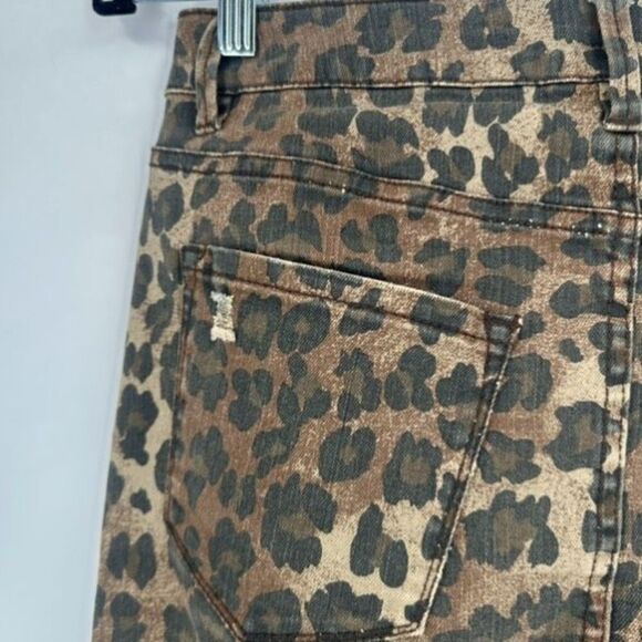 Gianni Bini Cheetah Print Distressed Denim Pencil Skirt Cut Off Small Y2K - Picture 4 of 11